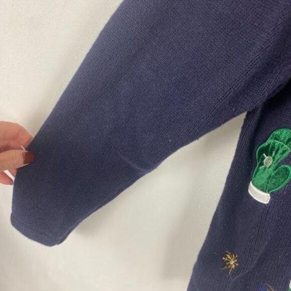 Crystal Kobe Navy Snowman Ugly Christmas Cardigan Sweater Women's Large. - Picture 6 of 11